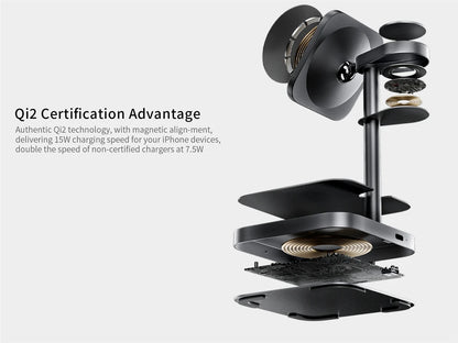 LULULOOK Qi2 3 in 1 Wireless Charging Station,Aluminum 15W Fast Mag-Safe Charger Stand for iPhone 17 16 15 14,5W for Apple Watch