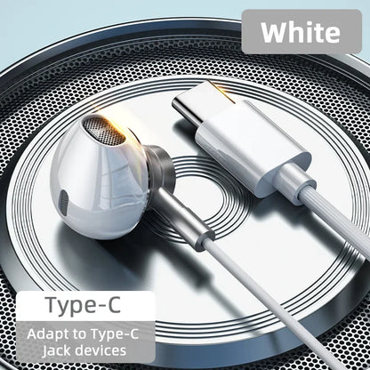 USB Type C Headphone HiFi Bass Stereo Volume Control Mic 3.5mm Wired Earbuds For Galaxy S24 S23 S22 S21 Ultra iPhone 15 Pro Max - Universal Market