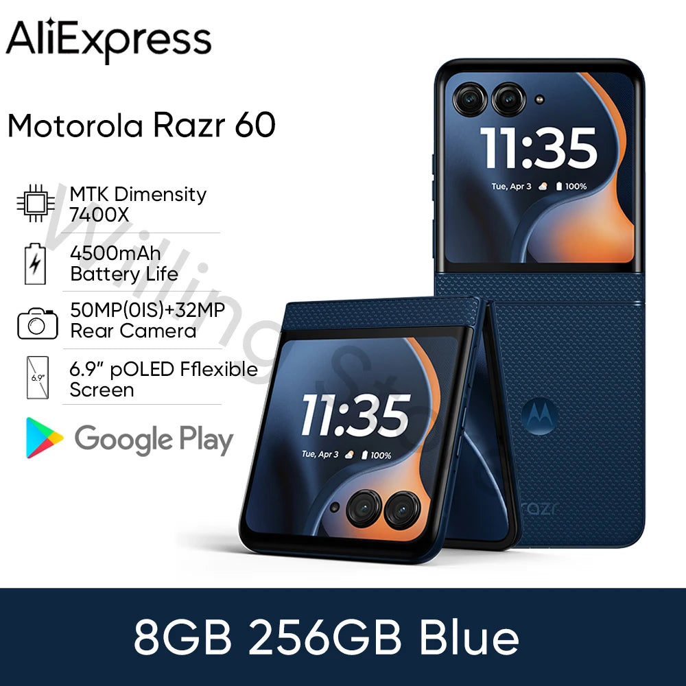 Original Motorola Moto razr 60 5G razr60 SmartPhone 6.9 inch PLOED MTK Dimensity 7400X 50MP 4500mAh Foldable Phone 50MP Camera
