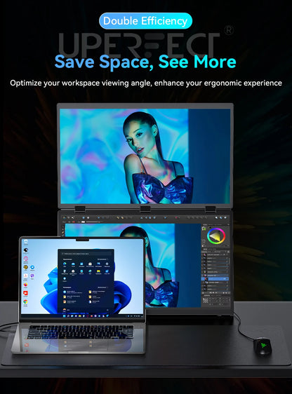 UStation Δ / Delta Plus Stacked Monitor No Drive Required Laptop Dual Screen Folding 18.5" With USB C Mini HDMI For PC Mac Phone