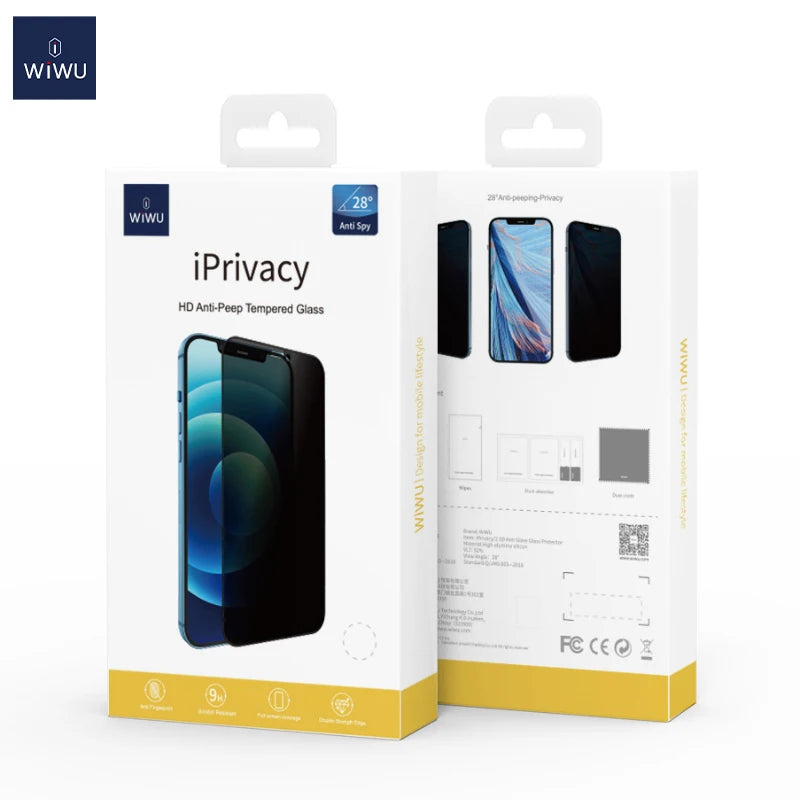 WiWU 9H iPrivacy Tempered Glass for iPhone 15 15Pro 15 16 Pro Max Anti-fingerprint Full Cover Screen Protectors for iPhone 16
