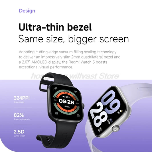 Global Version Xiaomi Redmi Watch 5 Bluetooth Calling Ultra-large 2.07" Square AMOLED Display 24 Days Battery Built-in GNSS 5ATM