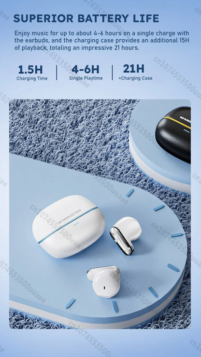 Monster AURA FIT GT19 Mini Invisible Earbuds Half in-Ear Bluetooth Headphone IPX5 Waterproof Wireless Sports Earphones with Mic - Universal Market