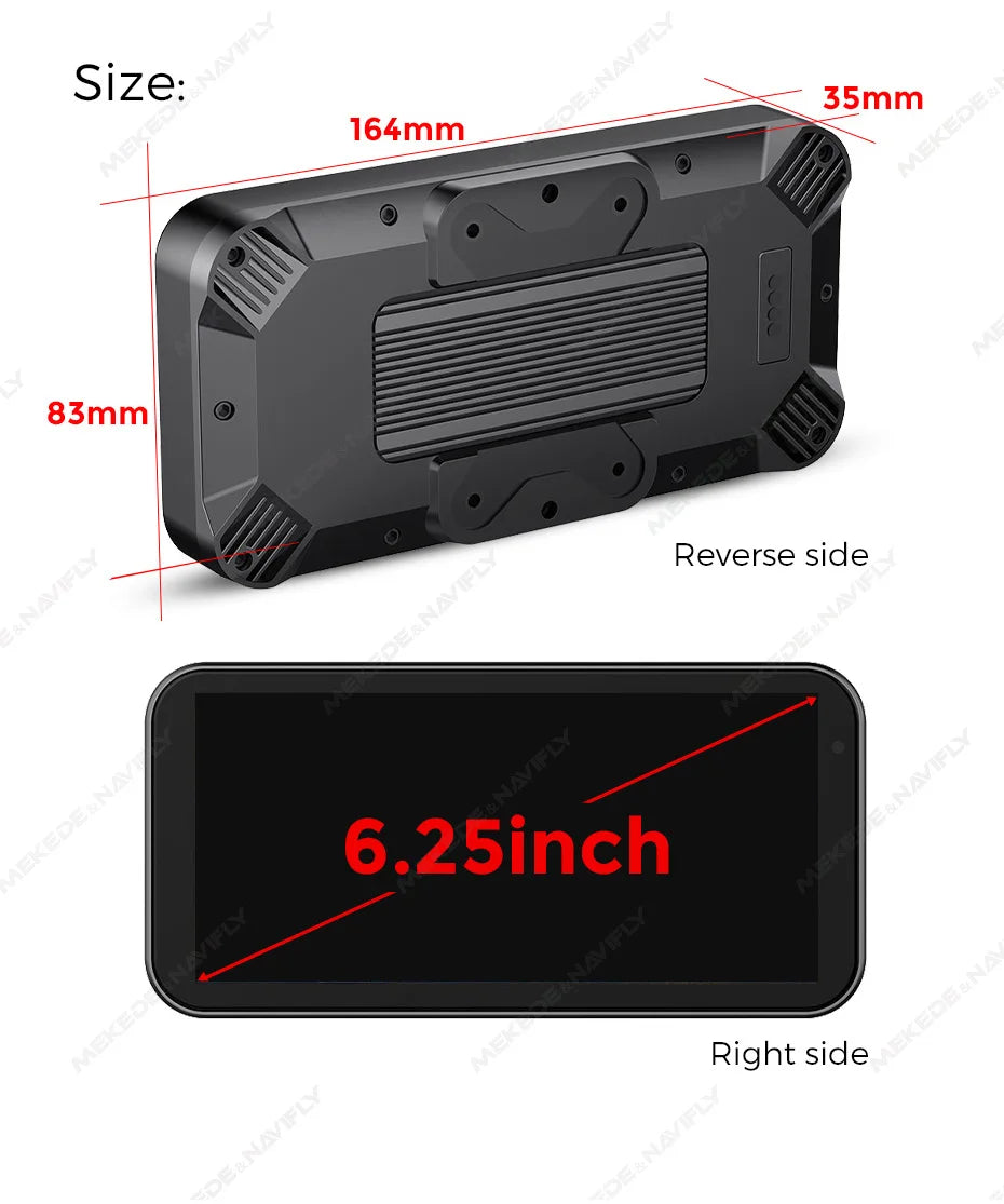Portable 6.25 inch IP67 Waterproof Motorcycle GPS Navigation Wireless Carplay Android Auto DVR Drive Recorder Moto Monitor WIFI - Universal Market