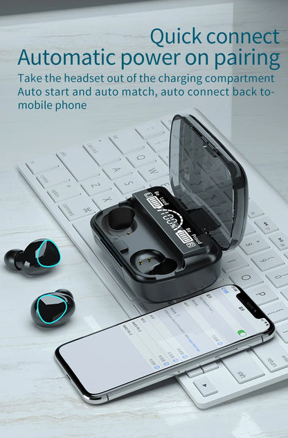 TWS M10 Wireless Bluetooth Headset with Charge Box for Phone Noise Cancelling Mic Earbuds LED Display Headphones Sport Earphones - Universal Market