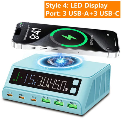 1080W GaN USB C Charger 8-Port Desktop Charger Type C 330W PD3.0 PPS QC3.0 Fast Charging for MacBook Tablet Samsung iPhone 15 16