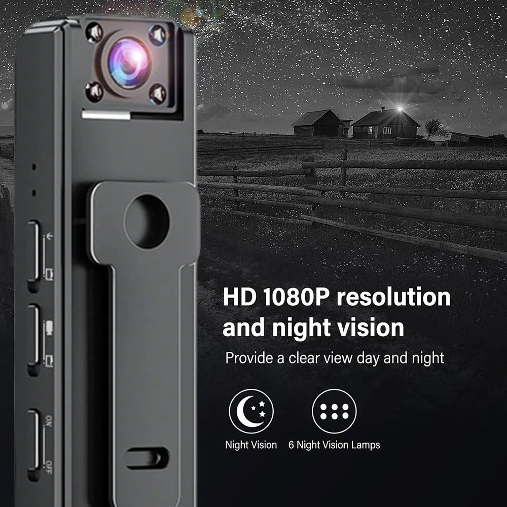 Mini Camera HD 1080P Micro Recorder Wide Angle Bodycam Worn Police Cam Snapshot Loop Recording Camcorder 180° Rotating - Universal Market
