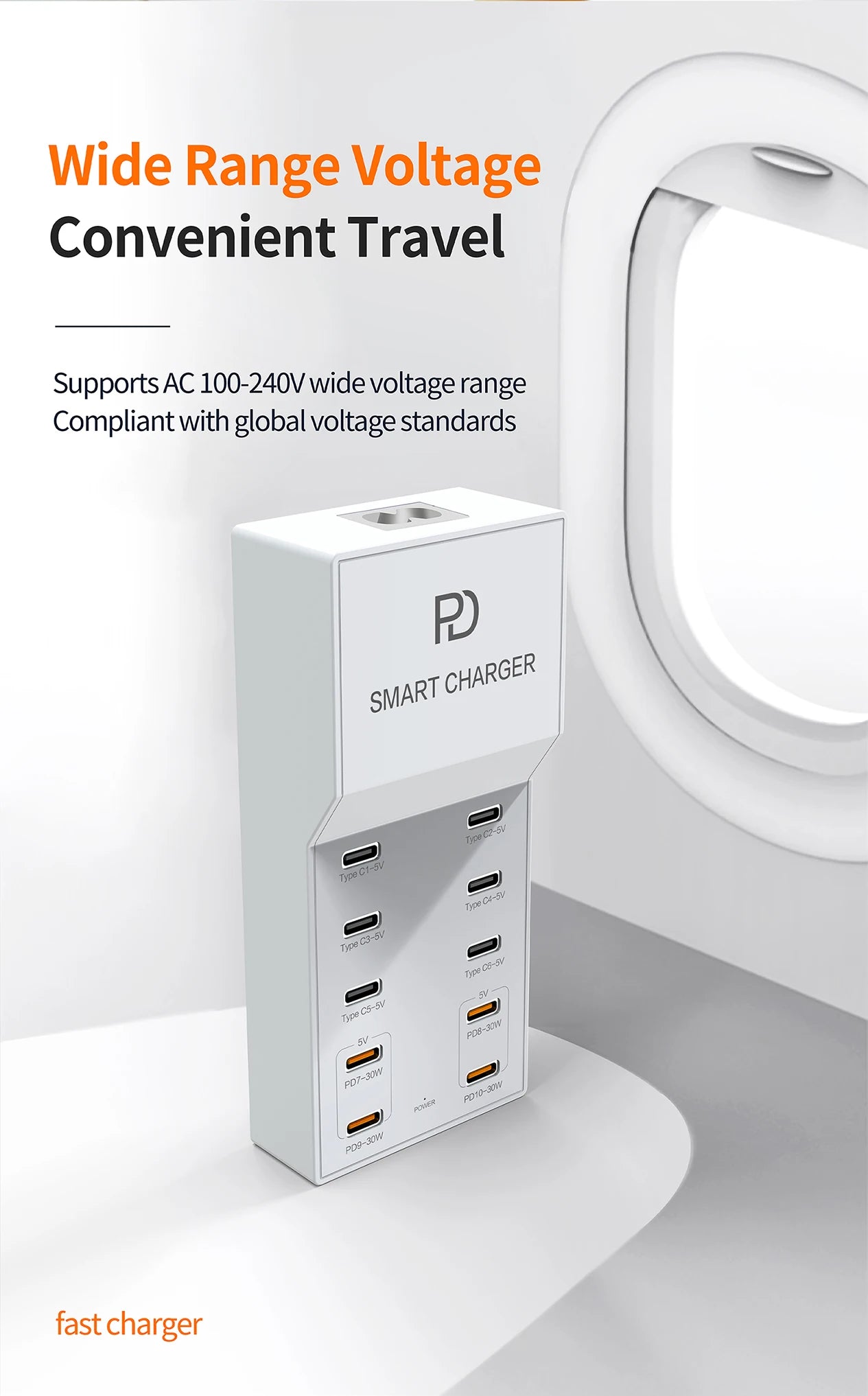 AIXXCO 72W 8 Ports PD QC3.0 USB C Fast Charger Type c Wall Adapter Super Fast Charging For Iphone Samsung Ipad Xiaomi
