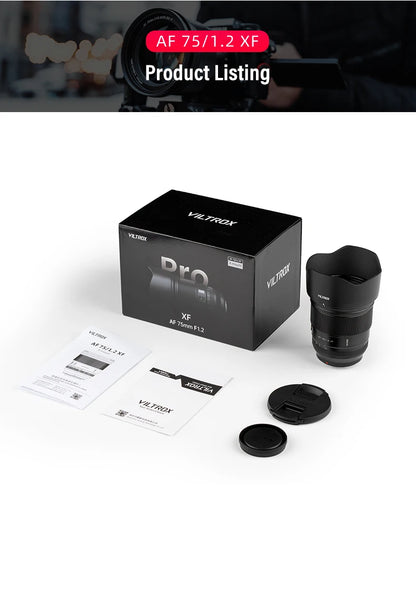 Viltrox 75mm F1.2 pro AF Auto Focus Large Aperture Lens for Fujifilm XF mount Camera for Fuji X X-T4 T100 X-H2S XT30 X-Pro3 - Universal Market