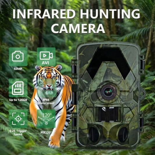 IP66 Waterproof Outdoor Infrared Trail Camera 120° Wide-Angle Camouflage 5K HD Motion Activated Camera with Straps Support 128G