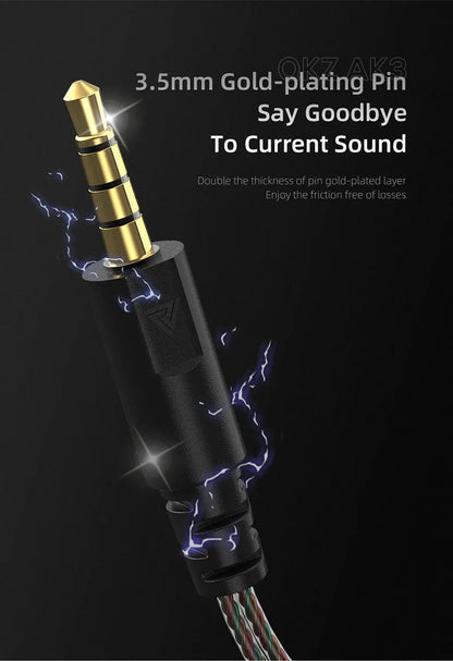 QKZ AK3 FiLe Wired Earphone with Microphone HiFi Music Monitor Bass Headphones Noise Cancelling Headset For Sport Gaming Earbuds - Universal Market
