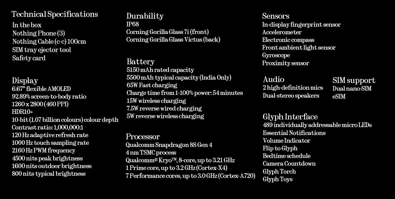Global Version Nothing Phone (3) Qualcomm Snapdragon 8S Gen 4 6.77 AMOLED 120Hz Triple 50MP Camera 3 mics