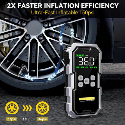 2025 New 4 in 1 Multi-Functional 12V Car Jump Starter 6000A 21800mAh Power Bank With Air Compressor, LED Light, and USB Charger
