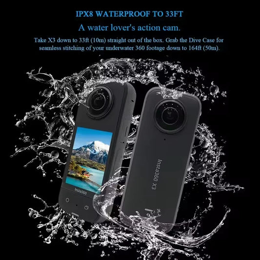 Insta360 X3 - Waterproof 360 Action Camera with 1/2" 48MP Sensors, 5.7K 360 Active HDR Video, 72MP 360 Photo, 4K Single-Lens