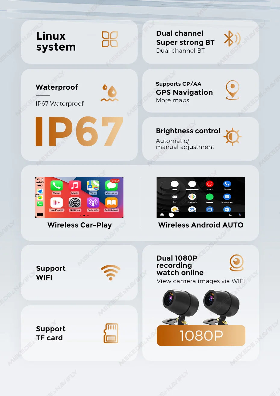 Portable 6.25 inch IP67 Waterproof Motorcycle GPS Navigation Wireless Carplay Android Auto DVR Drive Recorder Moto Monitor WIFI - Universal Market