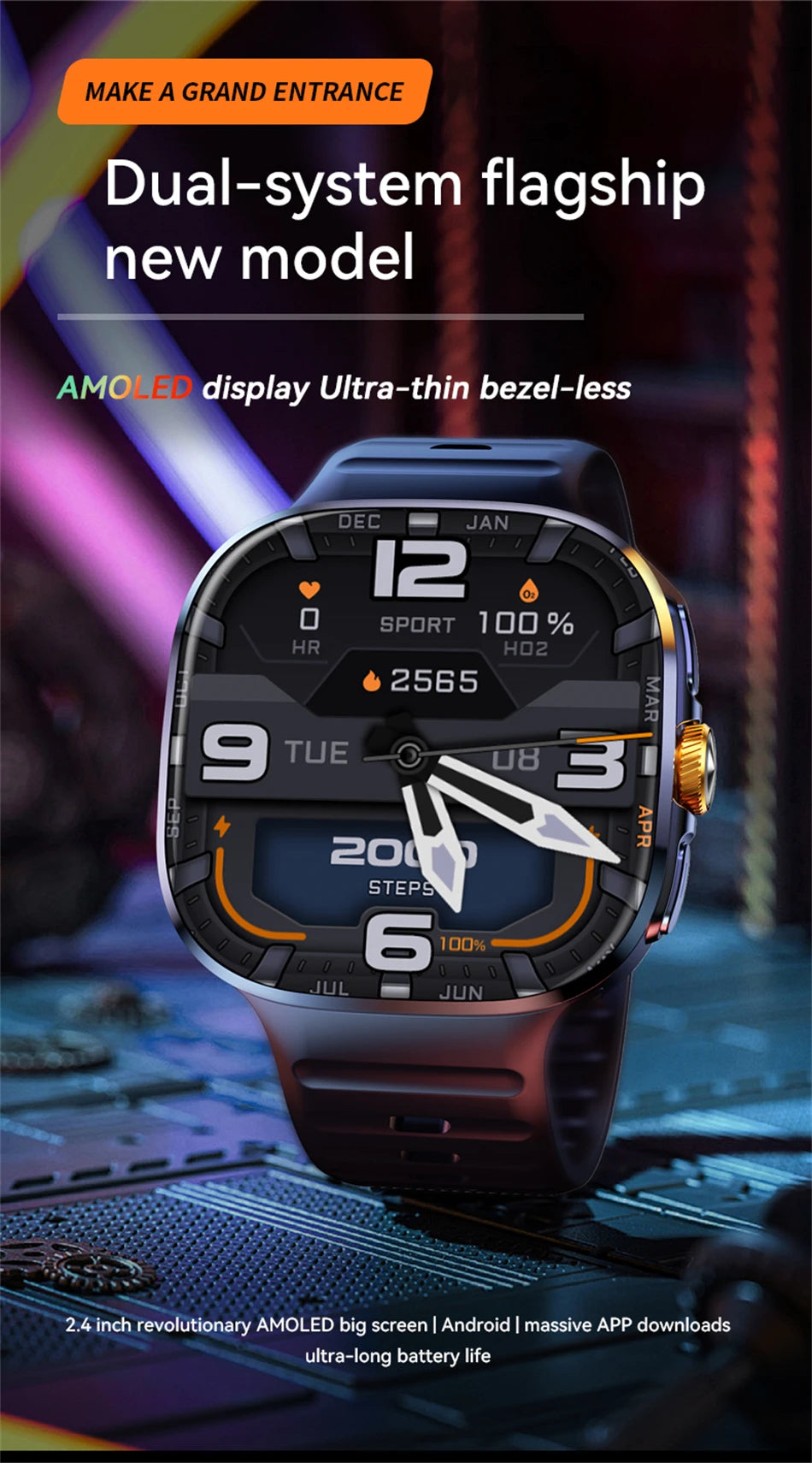 8GB+128GB RAM 5G/4G Android 9.0 Smart Watch 2.4 inch AMOLED 2100mah Battery 900W Camera GPS WIFI Google APPS Download Smartwatch