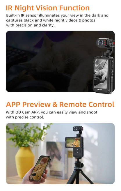 Ordro M5 Vlog Action Pocket Camera 5K 3-Axis Anti-shake Digital Video Camcorder 3.5" Screen Face Tracking IR Night Vison - Universal Market
