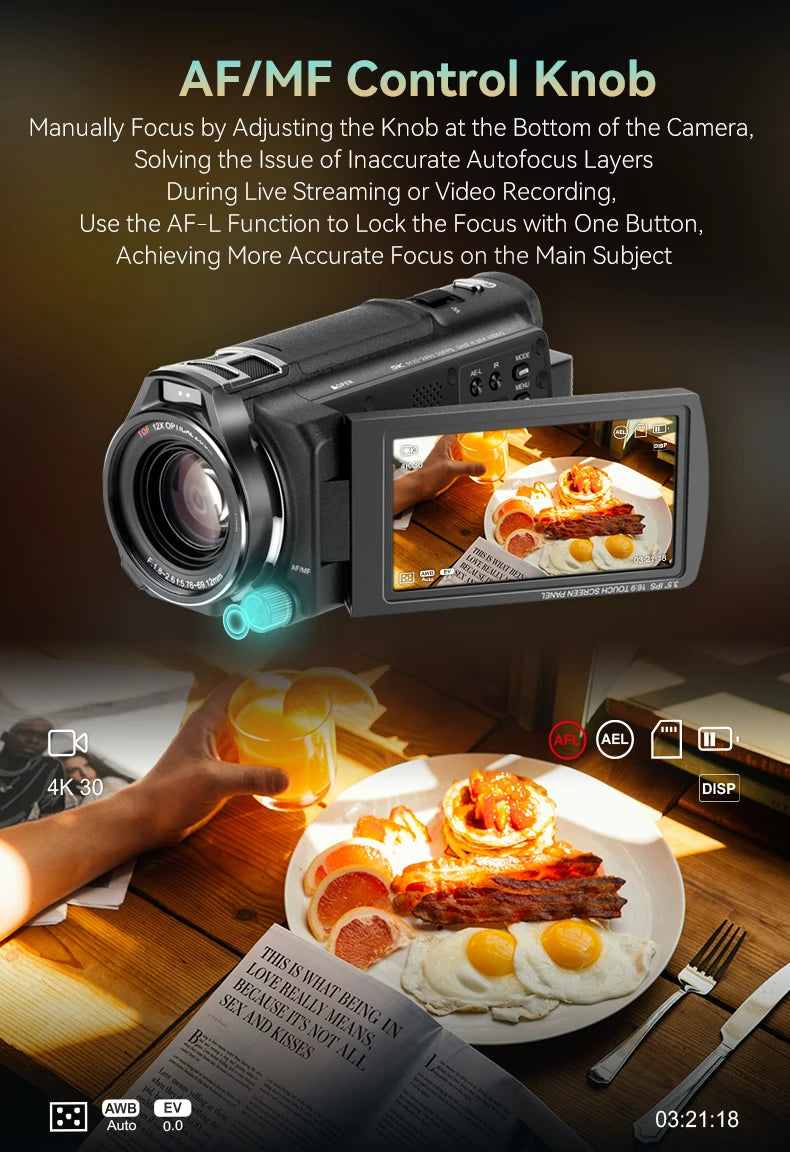 ORDRO XV80 Live Streams Digital Camera Camcorder 4K 12X Optical Zoom Big Touchscreen for Photograph YouTube Videos - Universal Market