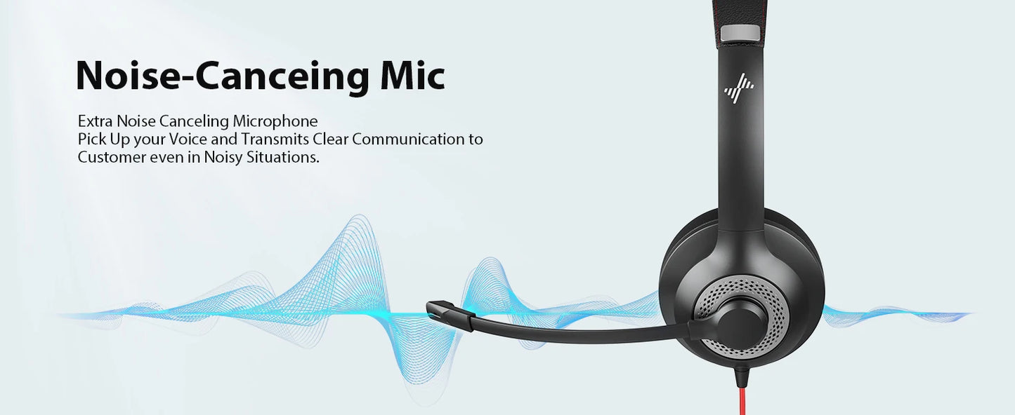 JIAMQISHI USB Headset PC Computer Headphones with Noise Cancelling MIC in-line Control for Home Office Online Class Skype Zoom - Universal Market