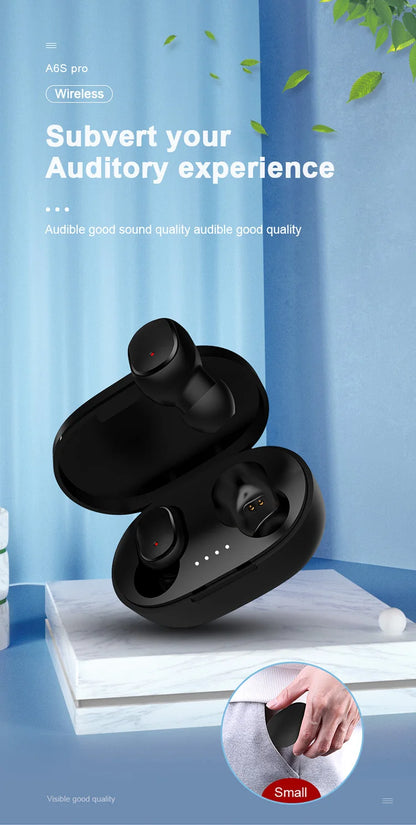Original A6S TWS Headset Wireless Earphones Bluetooth Headphones Sport Stereo Fone Bluetooth Earbuds for Xiaomi Huawei iPhone - Universal Market