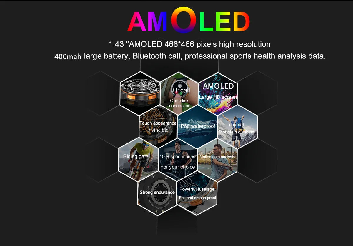 Smart Watch AK59 Bluetooth Call AI Voice 1.43inch AMLOED HD Large Screen Heart Rate Outdoor Sport Men Women Smartwatch