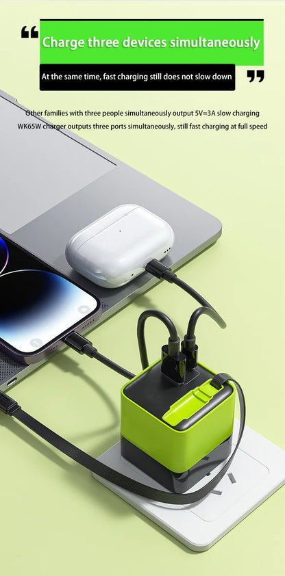 Xiaomi Mijia 65W GaN PD USB-C Charging Head Fast Charger With Built-in 80cm TypeC Cable Suitable for iPhone16 15 Promax NEW 2025
