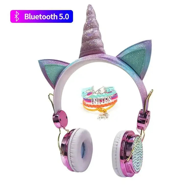 RGB Unicorn Kids Wireless Headphones With Mic Music Stereo Earphone Cute Unicorn Control RGB Light Headset Girls Kids Gift - Universal Market