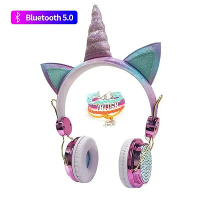RGB Unicorn Kids Wireless Headphones With Mic Music Stereo Earphone Cute Unicorn Control RGB Light Headset Girls Kids Gift - Universal Market