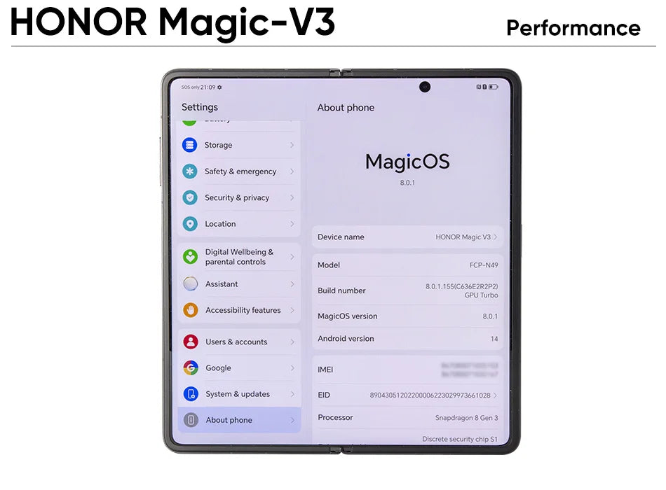 RU Express Global Version Honor Magic V3 5G Foldable LTPO OLED 120Hz Display 7.92" 50MP Camera Snapdragon 8 Gen 3 5150mA 66W NFC