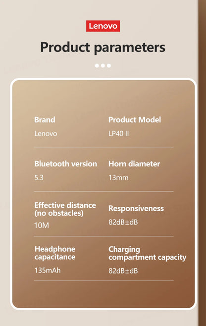 Lenovo LP40 Plus Bluetooth Earphones Wireless Headset Noise Reduction Headphones 230mAh HiFi Stereo Sports Earbuds With Mic - Universal Market