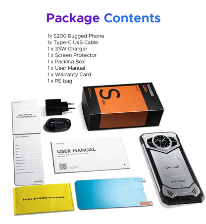 Global Version DOOGEE S200 5G Rugged Phone 12GB +256GB 6.72" Display 100MP AI Main Camera 10100mAh Mobilephone Android 14 NFC