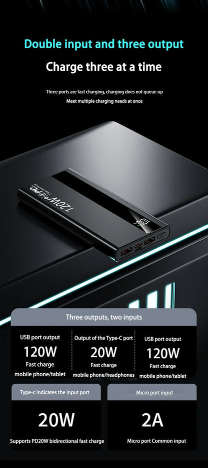Xiaomi 200000mAh Power Bank 120W Super Fast Charge External Battery High Capacity Digital Display Charger For Iphone 16 Samsung