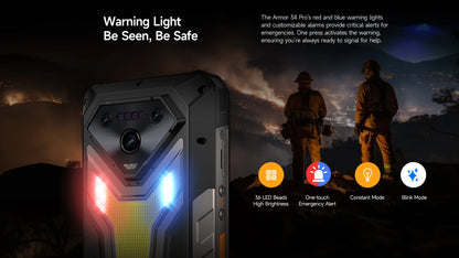 Ulefone Armor 34 Pro 5G AI 25500mAh Rugged Phone Smartphone Android 15 32GB+512GB Built-in DLP Projector 6.95" NFC Mobile Phone