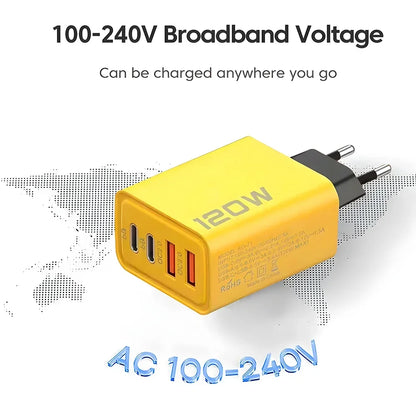 120W 2 USB+2 Type-C 4 Ports Wall Charger Fast Charging EU/US/UK Plug Power Adapter For Xiaomi iPhone Samsung Huawei Phone/Tablet