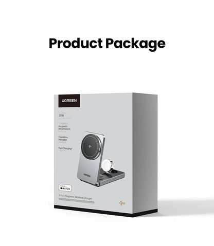 UGREEN 3-in-1 MFi 15W MAX Magnetic Wireless Charger Qi2 Charging Stand For iPhone 16 17 Pro Max For MagSafe Fast Charger