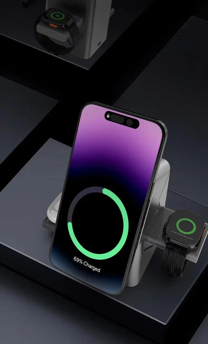 2025 New Automatic Touch Magnetic Multi-function 3 in 1 Wireless Charger for Iphone 16 15 14 13 Pro Max Iwatch Airpods Charger