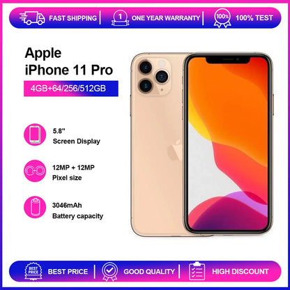 Apple iPhone 11 Pro 4GB RAM 64/256GB ROM Original Unlocked 5.8" Super Retina XDR OLED Face ID NFC 4G Cell Phone Fast Shipping - Universal Market