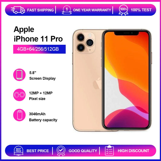 Apple iPhone 11 Pro 4GB RAM 64/256GB ROM Original Unlocked 5.8" Super Retina XDR OLED Face ID NFC 4G Cell Phone Fast Shipping - Universal Market