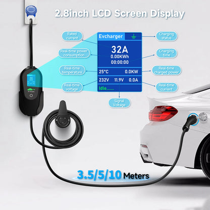 AFEEV Type2 IEC 62196-2 Portable EV Charger 7.2KW 32A Type1 SAEJ1772 Wallbox EVSE Fast Charging Cable WiFi APP Bluetooth Control