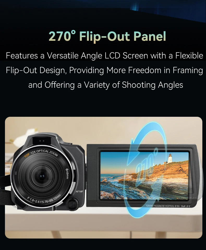 ORDRO XV80 Live Streams Digital Camera Camcorder 4K 12X Optical Zoom Big Touchscreen for Photograph YouTube Videos - Universal Market