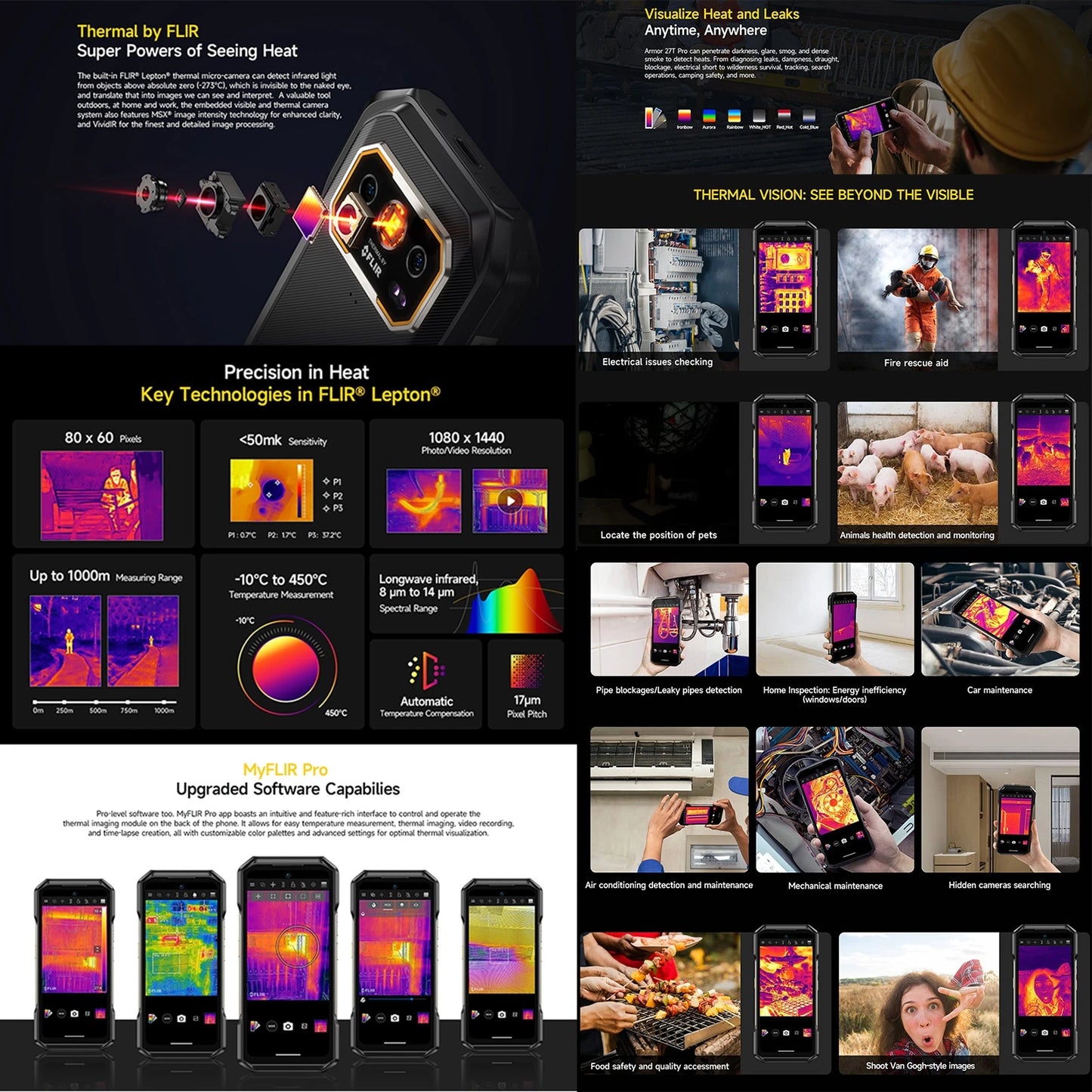 Ulefone Armor 27T Pro Rugged Phone 5G Thermal Imaging 6.78'' 10600mAh 33W 12GB+256GB 64MP Night Vision Camera Android 14 NFC