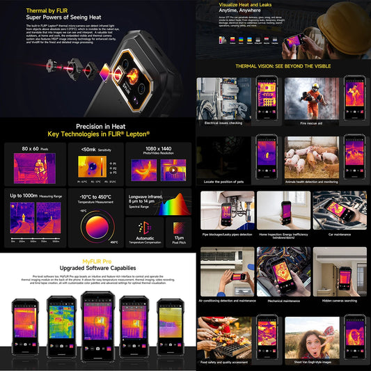 Ulefone Armor 27T Pro Rugged Phone 5G Thermal Imaging 6.78'' 10600mAh 33W 12GB+256GB 64MP Night Vision Camera Android 14 NFC