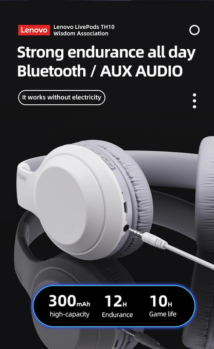 Lenovo TH10 Wireless Bluetooth Headset HIFI Stereo Earphones Foldable Over Ear Earbuds Sports Game Headphones with Microphone - Universal Market