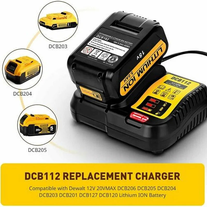 DCB112 2A Lithium Battery Charger For Dewalt 10.8V 12V 14.4V 18V 20V DCB206 DCB205 DCB204 DCB203 DCB120,DCB107 DCB115 DCB105