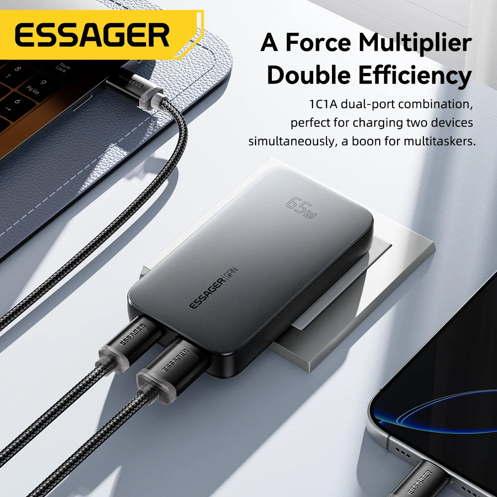 Essager Ultra Thin 65W GaN Travel Charger Quick Charge 4.0 PD3.0 PPS Portable Type C Charger For iPhone Samsung Macbook Laptop