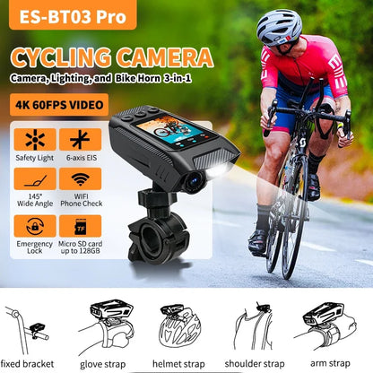 3 in 1 Multifunction Sport DV Dash Cam with Light Horn 4K Bike Helmet Action Camera HD Screen Motorcycle Bicycle Cycling Camera