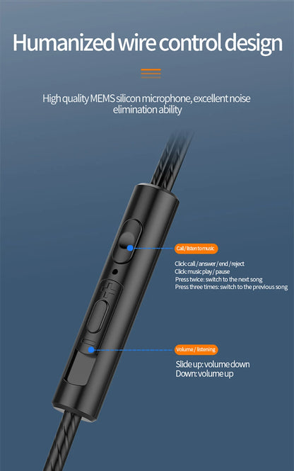 3.5mm Wired Headphones Noise Canceling In-Ear Sports Earphone Dual Driver Bass Stereo Gaming Headset HiFi Music Earbuds With Mic - Universal Market