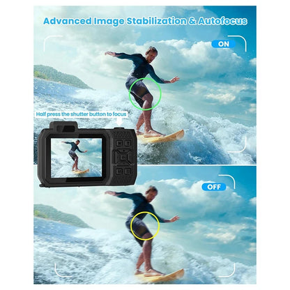 3CGRO-Waterproof Camera 4K 65MP Underwater Camera With 64G Card, For Snorkeling Autofocus Selfie Dual-Screen
