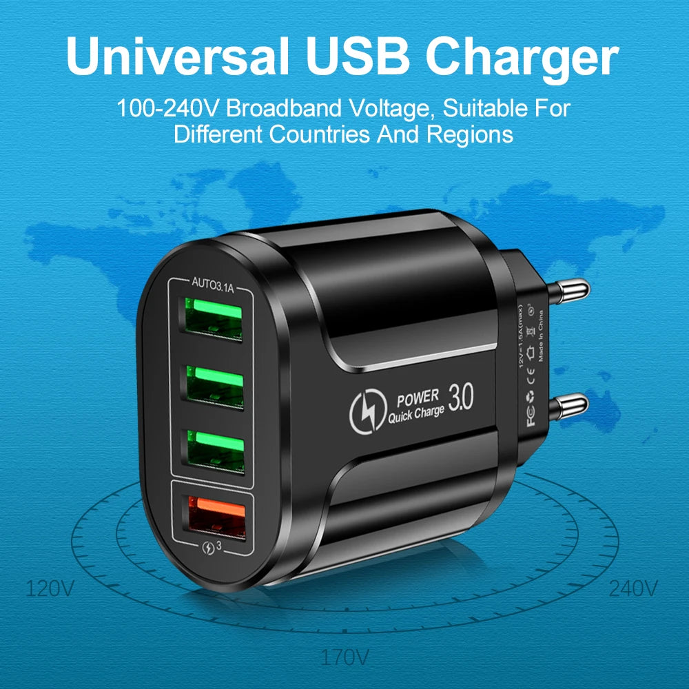 Vumpach 4 Ports USB Fast Charger Quick Charge 3.0 48W Wall Mobile Phone Fast Charging For iPhone Samsung Xiaomi  Adapter Travel