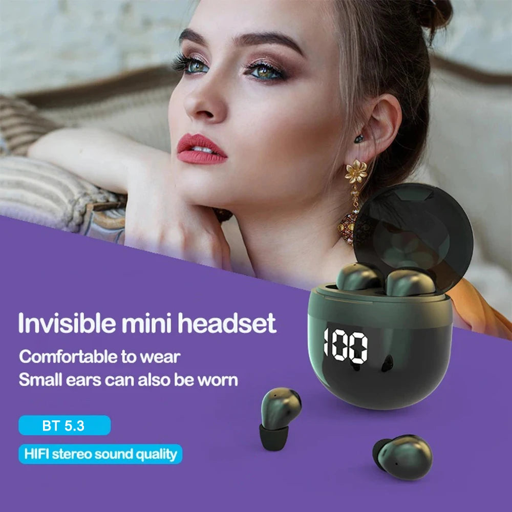 Mini SK18 Invisible Headphones Wireless Bluetooth 5.3 Headphones Bass Sleeping Headphones with Microphone Noise Cancellation HD - Universal Market